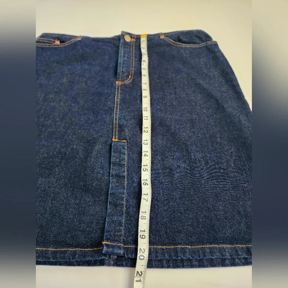 Old Navy Womens Denim Jean Western Pencil Blue Dark Wash Front Slit Skirt, sz 12 - Picture 5 of 6